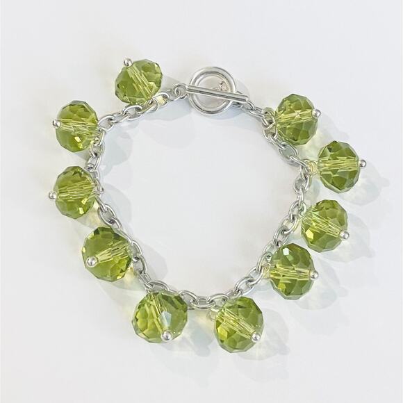 Olive Green Glass Beads Silver Toggle Bracelet - Picture 1 of 1